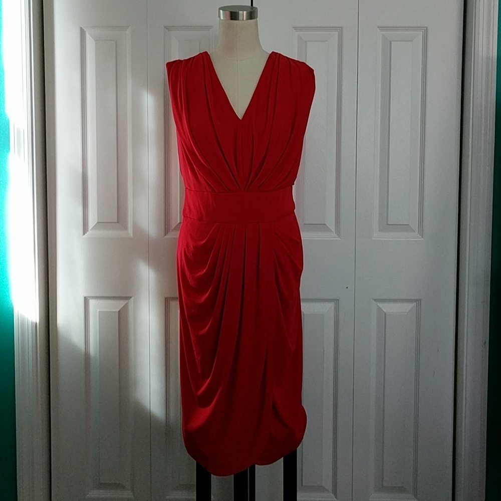Suzi Chin Maggy Boutique Cherry Red V-neck Dress, Size 6